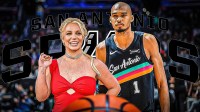 Victor Wembanyama and Britney Spears ; San Antonio Spurs logo in the background