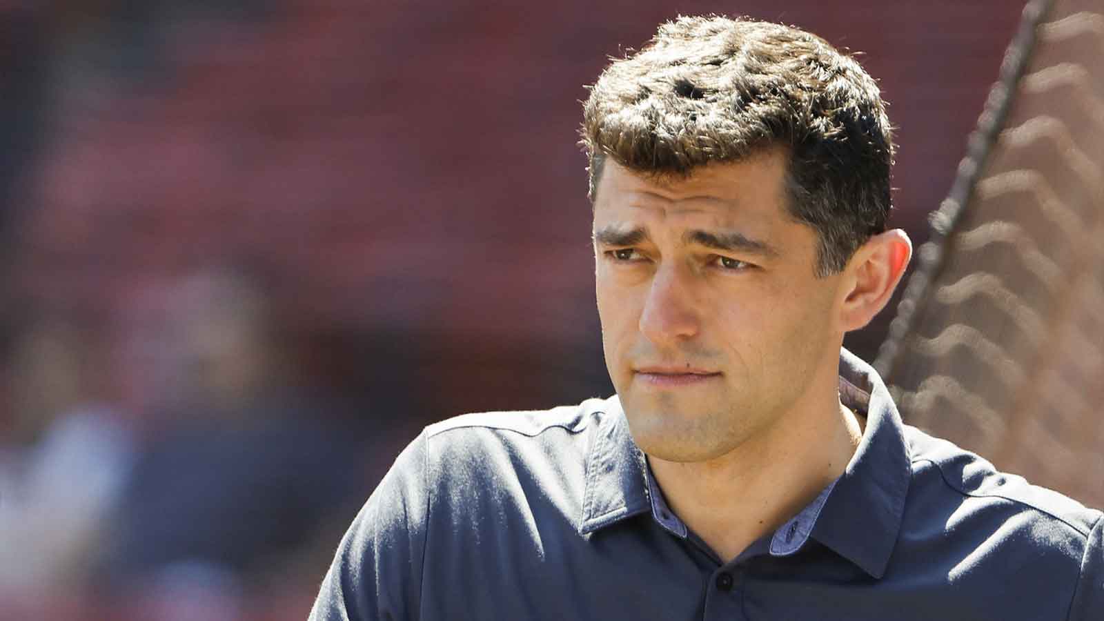 Chaim Bloom, Chief Baseball Officer of the Boston Red Sox on the field before the game between the Boston Red Sox and the Tampa Bay Rays at Fenway Park.