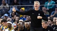 Golden State Warriors head coach Steve Kerr reacts during the third quarter against the Utah Jazz at Chase Center.