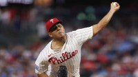 Philadelphia Phillies pitcher Ranger Suarez (55) throws a pitch against the Minnesota Twins during the second inning at Citizens Bank Park.