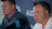 Mike Borgonzi, general manager for the Tennessee Titans, fields questions from the media at Ascension Saint Thomas Sports Park in Nashville, Tenn., Tuesday, July 22, 2025.