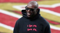 San Francisco 49ers former receiver Terrell Owens before Super Bowl LVIII against the Kansas City Chiefs at Allegiant Stadium.