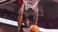 Texas Tech's JT Toppin finishes a dunk against Houston during a Big 12 Conference men's basketball game, Saturday, Jan. 24, 2026, in United Supermarkets Arena.