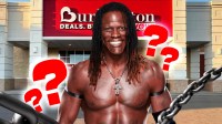WWE Superstar R-Truth, who missed the Berlin, Germany, edition of Friday Night SmackDown, with Burlington store behind him.