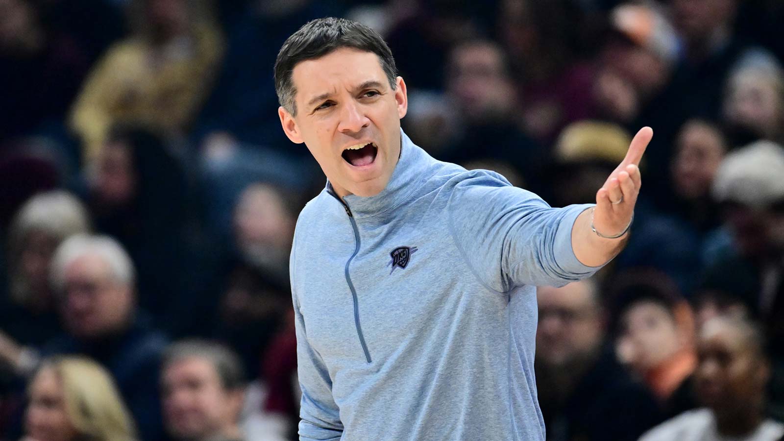 Thunder head coach Mark Daigneault watches his team play against the Charlotte Hornets during the second quarter at Paycom Center