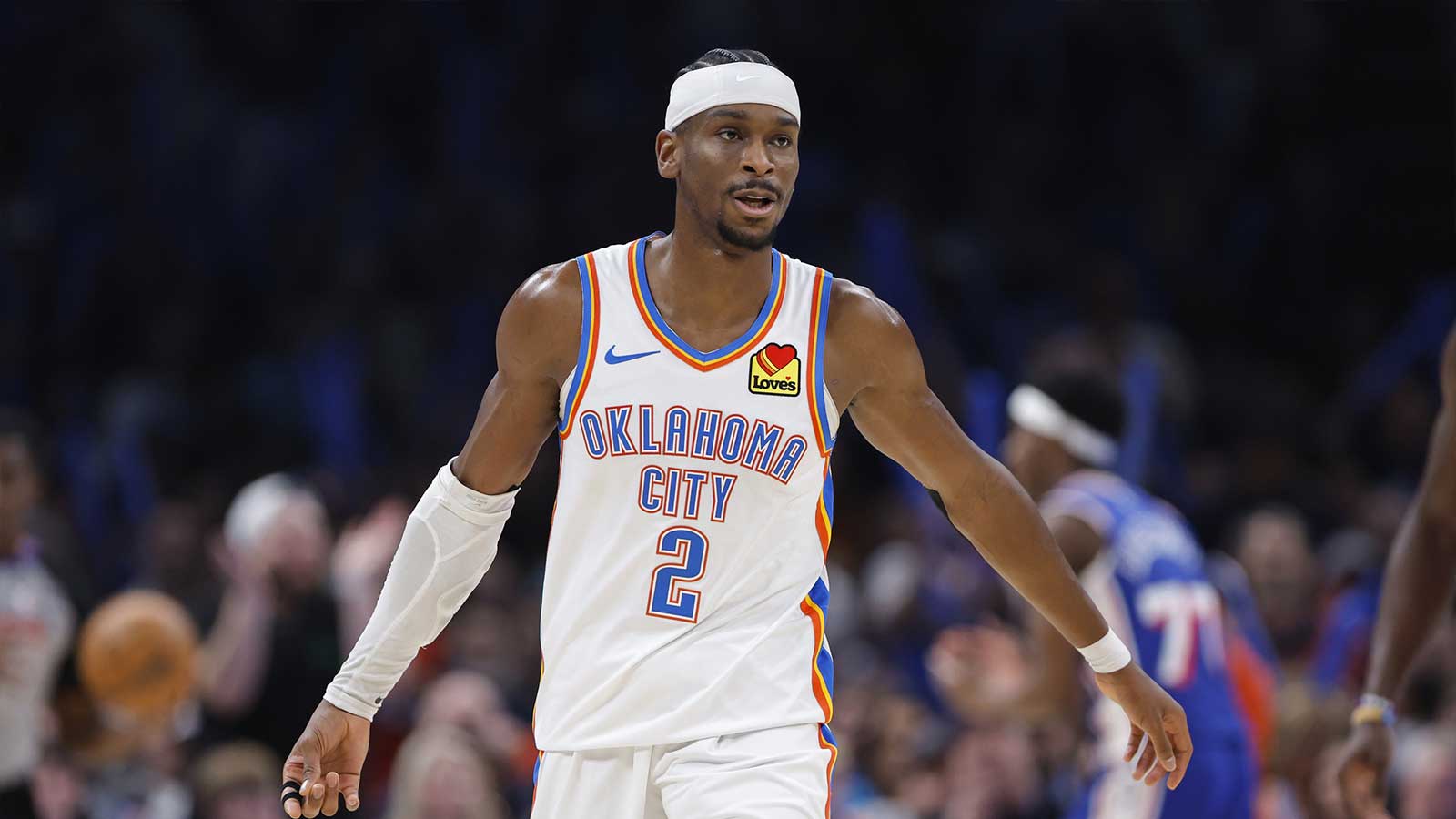 Oklahoma City Thunder guard Shai Gilgeous-Alexander during the second half against the Philadelphia 76ers at Paycom Center.