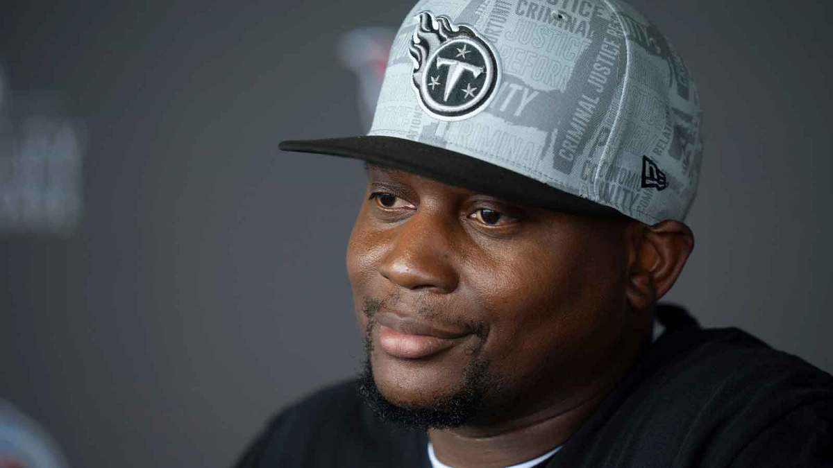 Tennessee Titans Defensive Coordinator Dennard Wilson fields questions during mandatory mini-camp at Ascension Saint Thomas Sports Park in Nashville, Tenn., Wednesday, June 5, 2024.