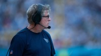 Tennessee Titans Offensive Line Coach Bill Callahan works his sideline during their game against the Green Bay Packers at Nissan Stadium in Nashville, Tenn., Sunday, Sept. 22, 2024.