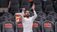 Atlanta Hawks guard Trae Young (11) shown on the court before the game against the New Orleans Pelicans at State Farm Arena.