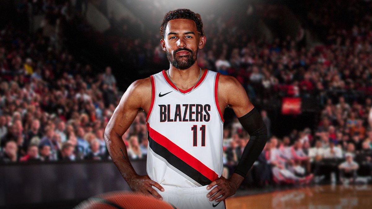Trae Young photoshopped in Blazers jersey (include jersey number)
