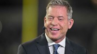 Monday Night Football commentator Troy Aikman before the game between the Dallas Cowboys and the Arizona Cardinals at AT&T Stadium.