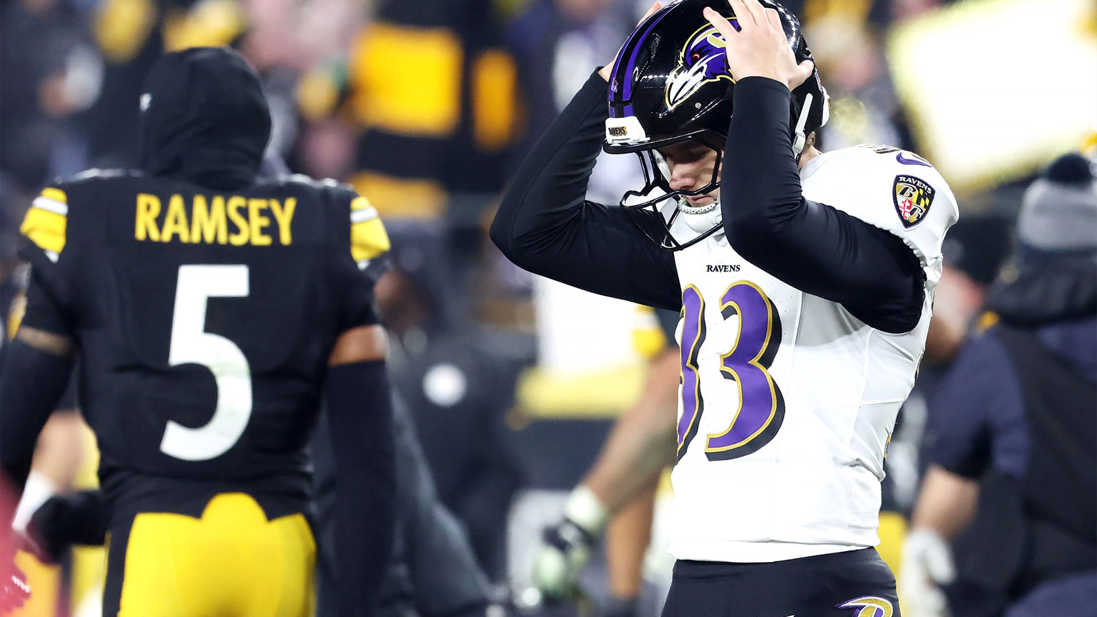 Ravens’ John Harbaugh seen comforting Tyler Loop on way to locker room after Steelers heartbreaker