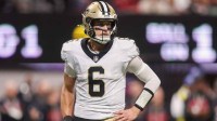 New Orleans Saints quarterback Tyler Shough (6) in action against the Atlanta Falcons in the third quarter at Mercedes-Benz Stadium.