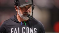 Atlanta Falcons defensive coordinator Jeff Ulbrich on the sideline against the Los Angeles Rams in the second quarter at Mercedes-Benz Stadium.