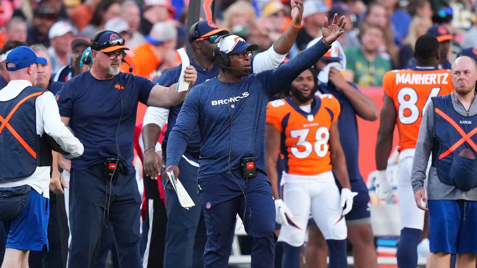 Denver Broncos defensive coordinator Vance Joseph during the fourth quarter against the Green Bay Packers at Empower Field at Mile High.