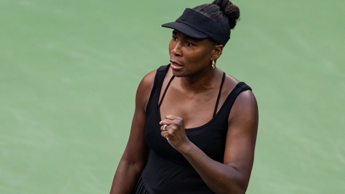 Venus Williams of the United States and Leylah Fernandez of Canada in action against Taylor Townsend of the United States and Katerina Siniakova of Czech Republic in the quarterfinal of the women’s doubles at the US Open.