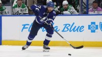 Tampa Bay Lightning defenseman Victor Hedman (77) passes the puck against the Dallas Stars during the third period at Benchmark International Arena.