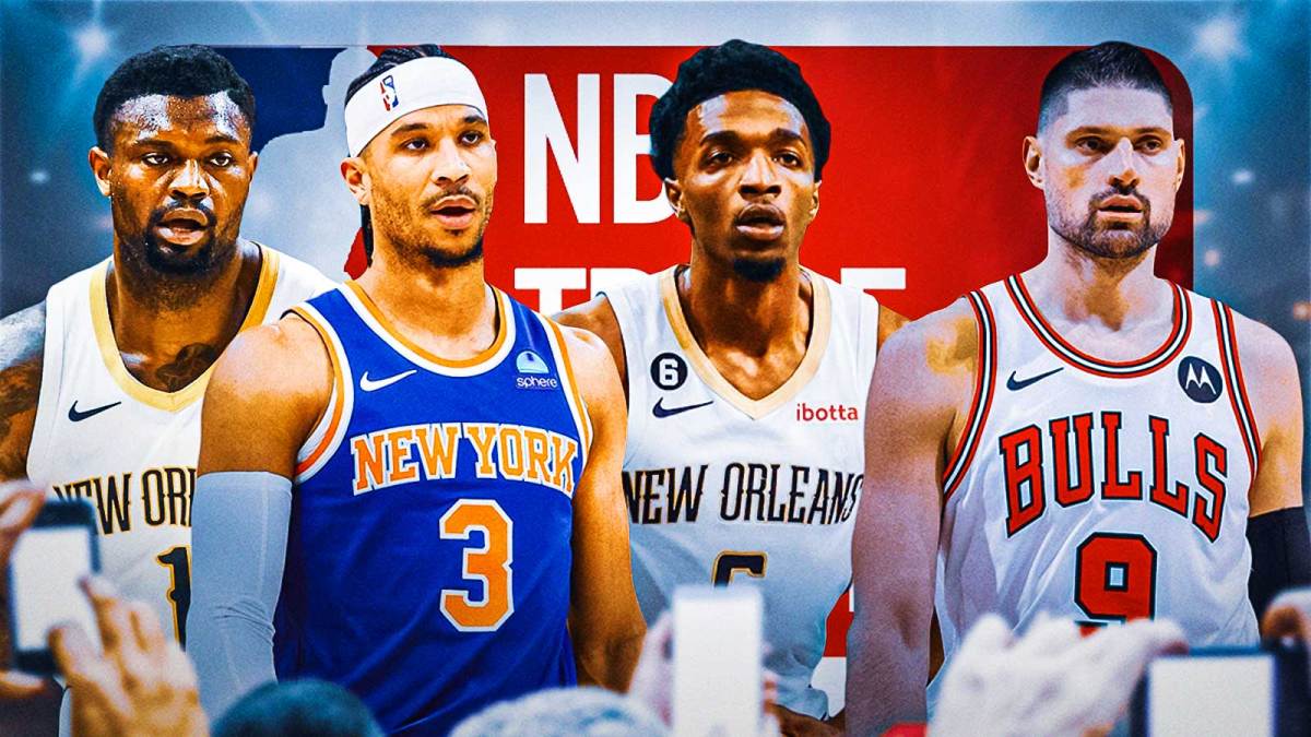 Zion Williamson, Josh Hart, Herb Jones, Nikola Vucevic NBA Trade Deadline logo