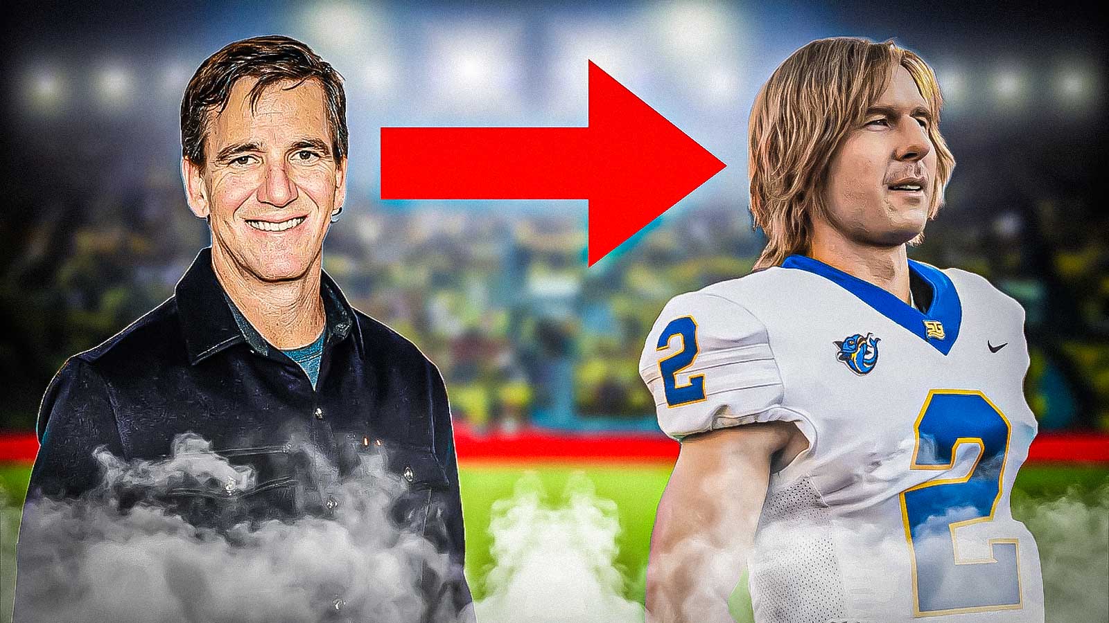 Eli Manning and Glen Powell as Chad Powers in the hit Hulu show.