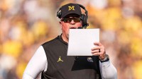 Michigan defensive coordinator Wink Martindale watches a play against Washington during the second half at Michigan Stadium in Ann Arbor on Saturday, Oct. 18, 2025.