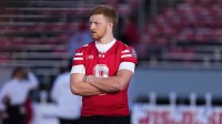 Wisconsin Badgers quarterback Billy Edwards Jr. (9) watches pre-game warmups at Camp Randall Stadium.