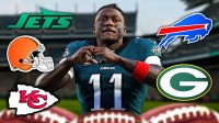 AJ Brown surrounded by Jets, Browns, Chiefs, Bills, Packers logos