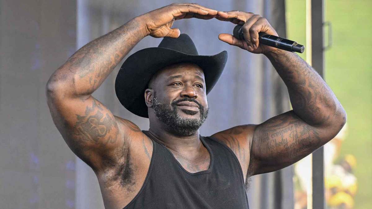 Shaquille O'Neal, also known as DJ Diesel, performs before the 2025 Cotton Bowl and quarterfinal game of the College Football Playoff at AT&T Stadium.