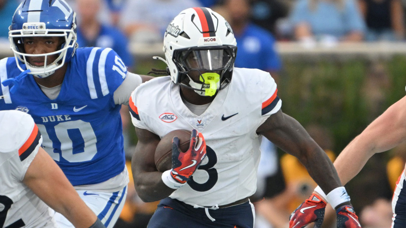 Virginia Cavaliers running back J'Mari Taylor (3) runs the ball during the first quarter against the Duke Blue Devils at Wallace Wade Stadium. 