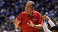 Houston Cougars head coach Kelvin Sampson reacts during the first half against the BYU Cougars at Marriott Center.