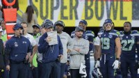 Seattle Seahawks head coach Mike MacDonald on the sideline against the New England Patriots during Super Bowl LX at Levi's Stadium. Mandatory Credit: Mike Blake/Reuters via Imagn Images