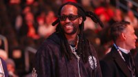 Dec 19, 2025; Atlanta, Georgia, USA; Rapper and entertainer 2 Chainz watches a game between the Atlanta Hawks and San Antonio Spurs at State Farm Arena. Mandatory Credit: Brett Davis-Imagn Images