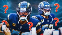 2 pictures of Chargers EDGE Khalil Mack with question marks around him