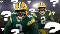 2 pictures of Malik Willis with Packers, question marks all around him
