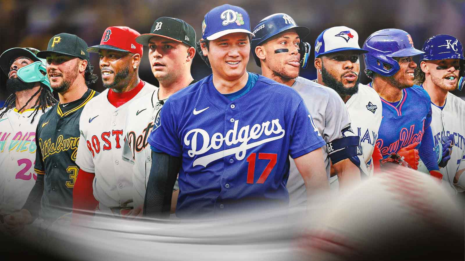 Shohei Ohtani, Aaron Judge, Tarik Skubal, Paul Skenes, Aroldis Chapman, Juan Soto, Vlad Guerrero Jr., Bobby Witt Jr., Fernando Tatis all together.