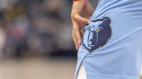 A view of the Memphis Grizzlies logo during the game between the Los Angeles Lakers and the Memphis Grizzlies at the FedExForum.