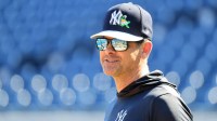 New York Yankees manager Aaron Boone (17) during spring training practices at George M. Steinbrenner Field.