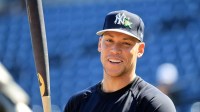 New York Yankees right fielder Aaron Judge (99) works out during spring training practices at George M. Steinbrenner Field.