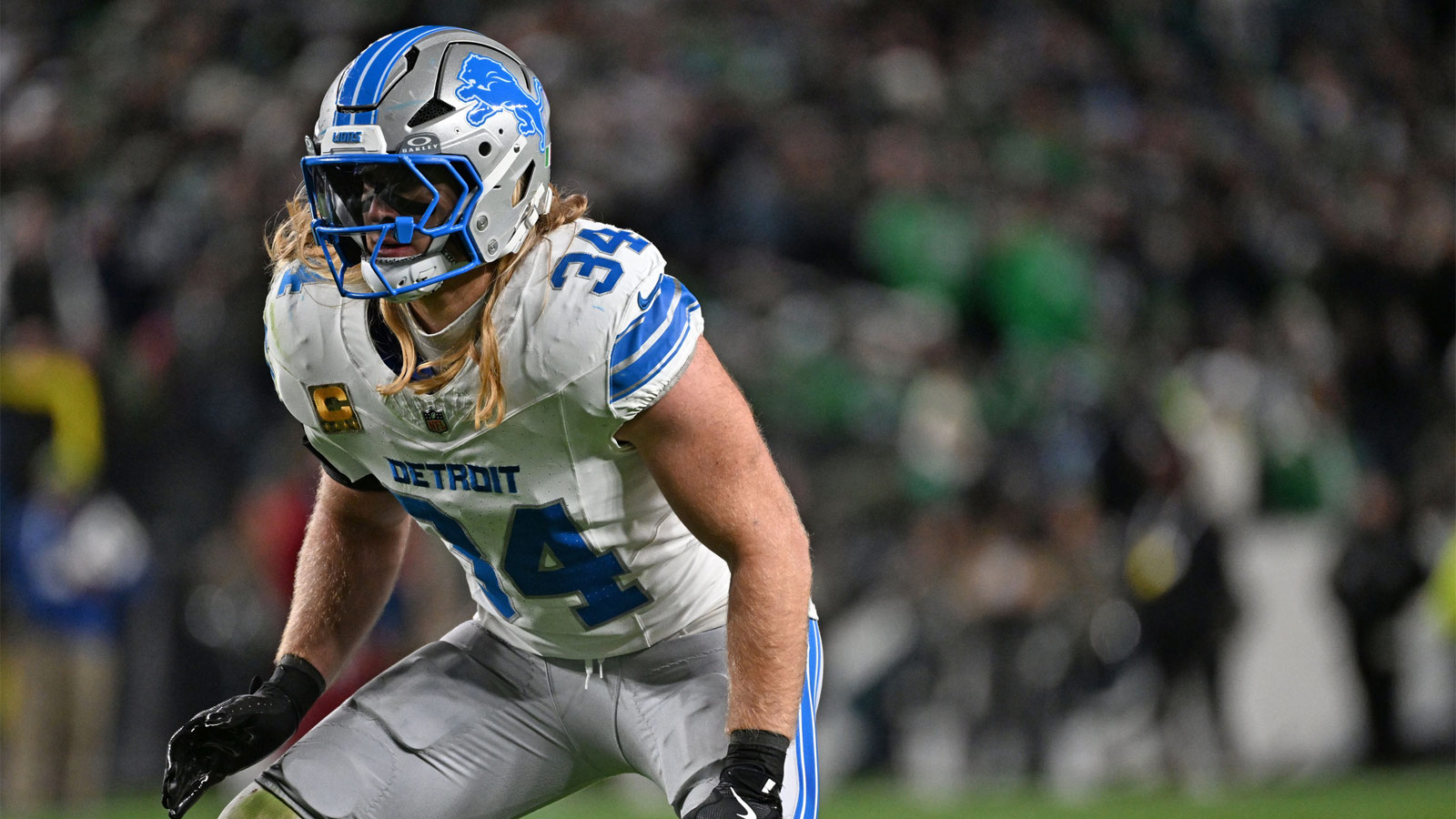 Detroit Lions linebacker Alex Anzalone (34) against the Philadelphia Eagles at Lincoln Financial Field. 