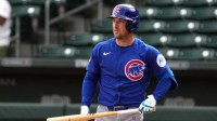 Chicago Cubs Alex Bregman (3) hits live batting practice during spring training camp at Sloan Park.