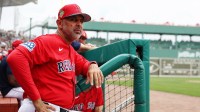 Boston Red Sox manager Alex Cora (13) looks on during the first inning against the Toronto Blue Jays at JetBlue Park at Fenway South.