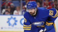 Buffalo Sabres right wing Alex Tuch (89) waits for the face-off during the second period against the Montréal Canadiens at KeyBank Center.