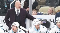 Utah Mammoth head coach Andre’ Tourigny (top) reacts on the bench against the Pittsburgh Penguins during the second period at PPG Paints Arena
