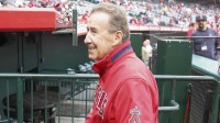 Los Angeles Angels owner Arte Moreno reacts during the game against the Boston Red Sox at Angel Stadium.
