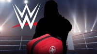 WWE logo and silhouette of Bronson Reed, who just suffered an injury on Monday Night RAW.