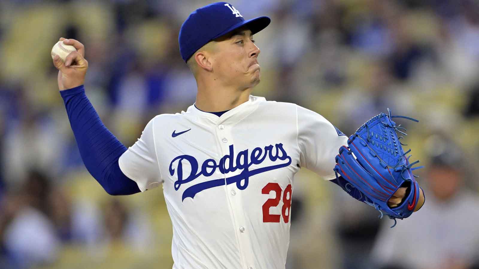  Los Angeles Dodgers pitcher Bobby Miller (28) pitches in the first inning against the Colorado Rockies at Dodger Stadium. Mandatory Credit: Jayne Kamin-Oncea-Imagn Images