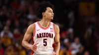 Arizona Wildcats guard Brayden Burries (5) against the Arizona State Sun Devils at Desert Financial Arena.