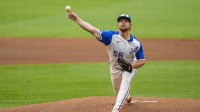 Atlanta Braves starting pitcher Spencer Schwellenbach (56) pitches against the Philadelphia Phillies during the first inning at Truist Park.