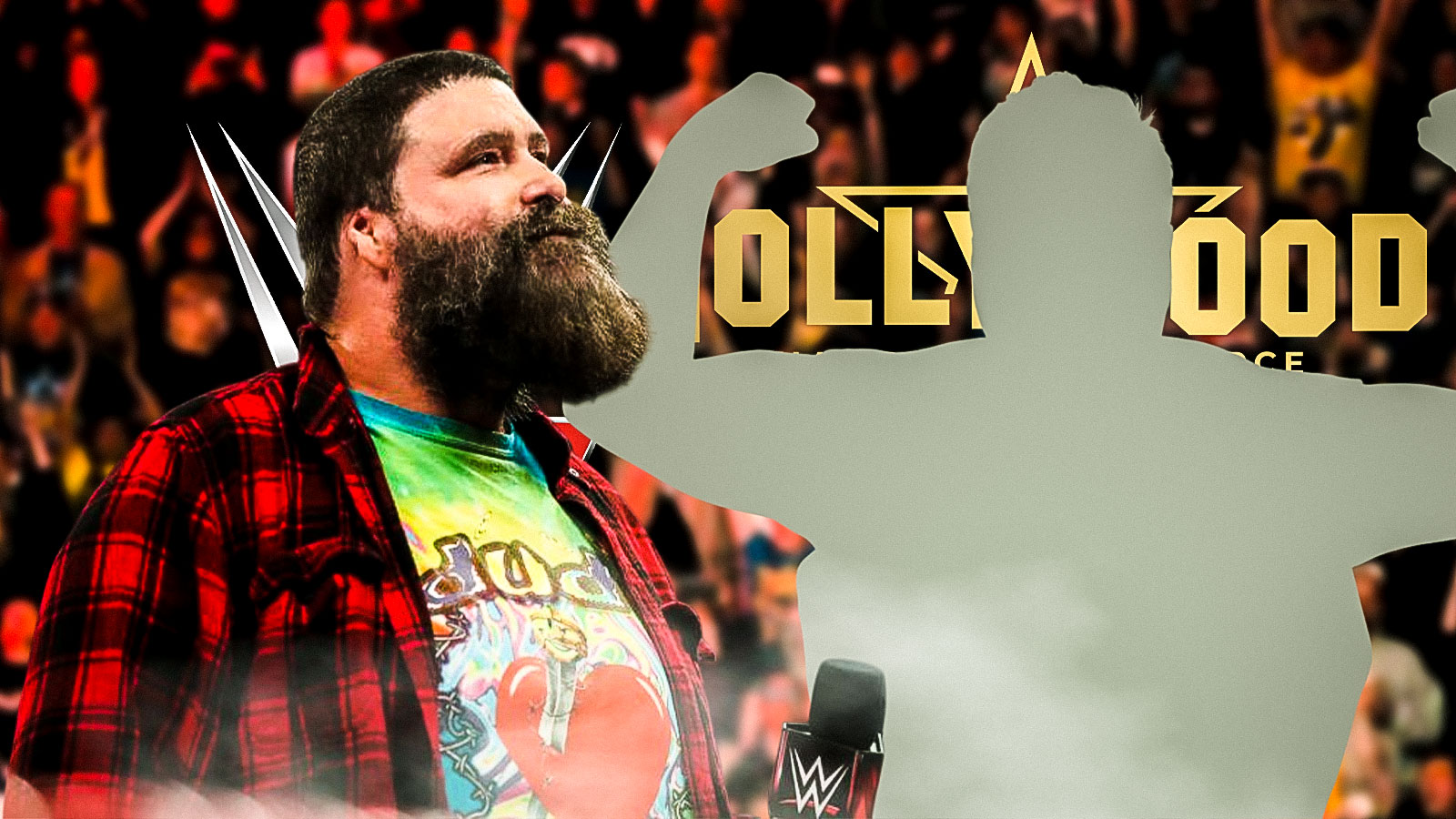 Mick Foley with silhouette of Paul Walter Hauser