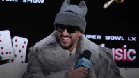 Bad Bunny during the Super Bowl LX halftime show press conference at Moscone Center.