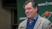 Minnesota Wild general manger Bill Guerin addresses the media about acquiring defensemen Quinn Hughes via trade from the Vancouver Canucks before a game against the Ottawa Senators at Grand Casino Arena.